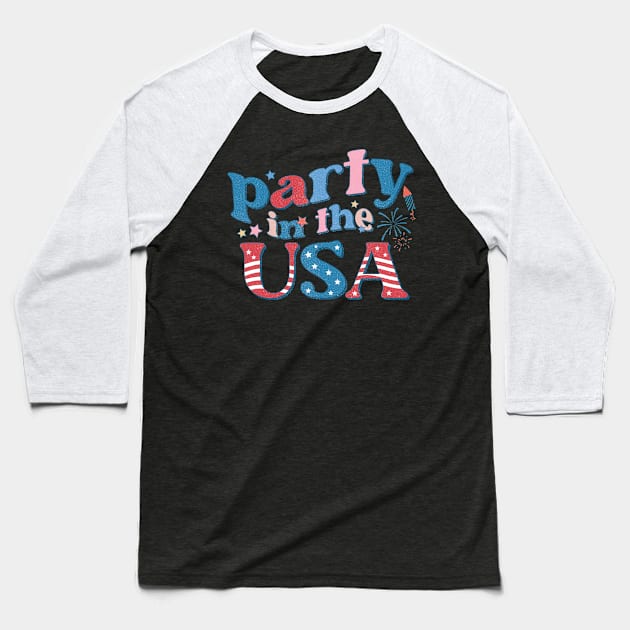 Party in the USA 4th of July Design Baseball T-Shirt by Kribis